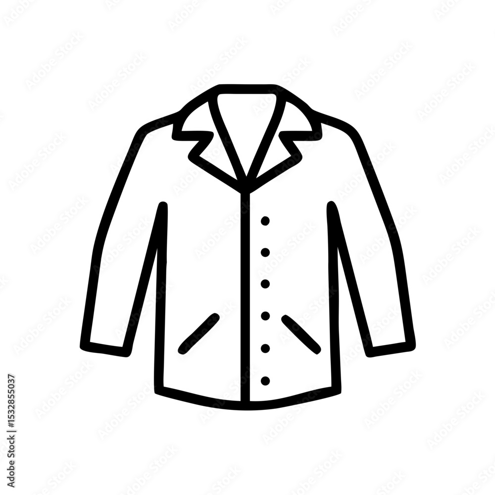 Poster stylized drawing of a coat with buttons and pockets in a simple line art fashion design style look