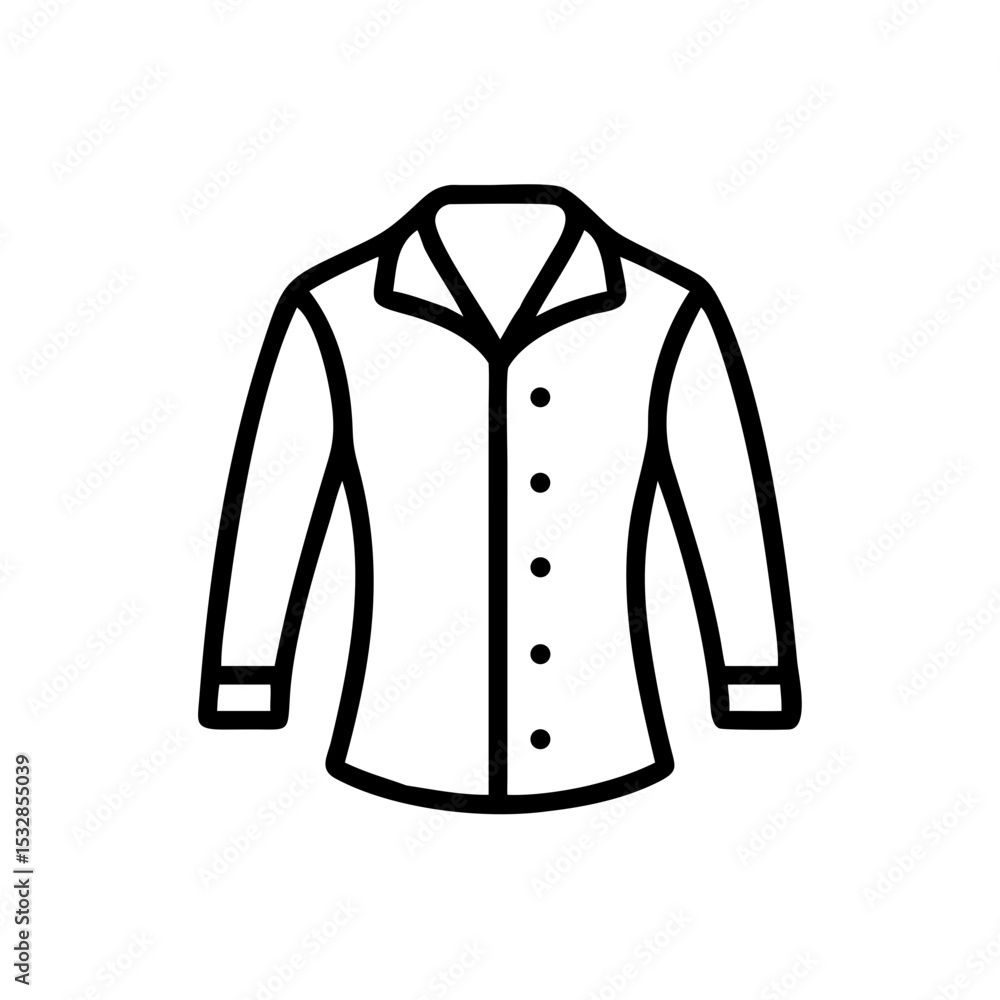 Poster outline drawing of a long sleeved button down shirt with a collar and cuffs in a simple style