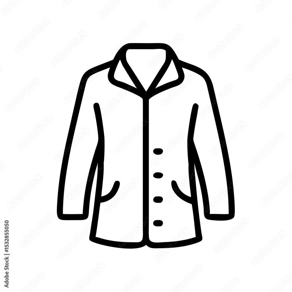 Poster outline drawing of a formal coat with pockets and buttons isolated on a white background design art