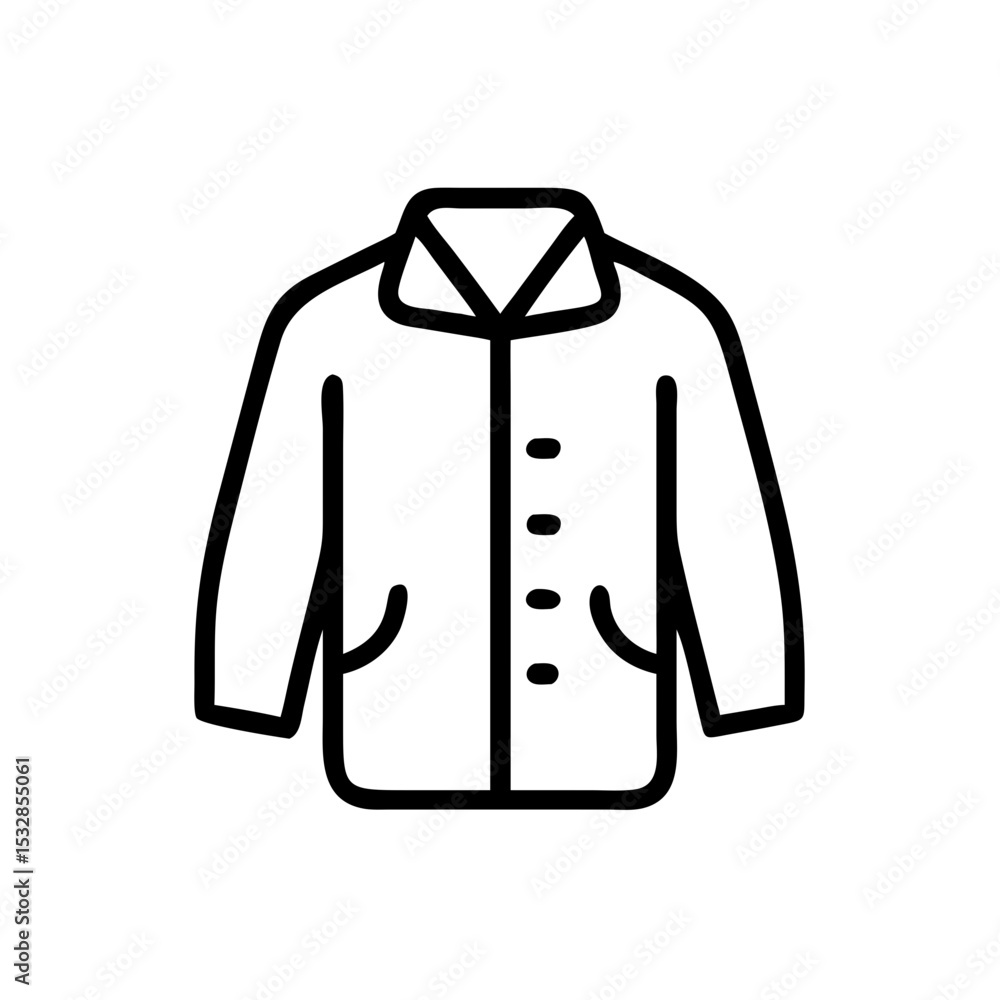 Poster simple garment drawing showing a collared jacket with buttons and pockets in a line art style design