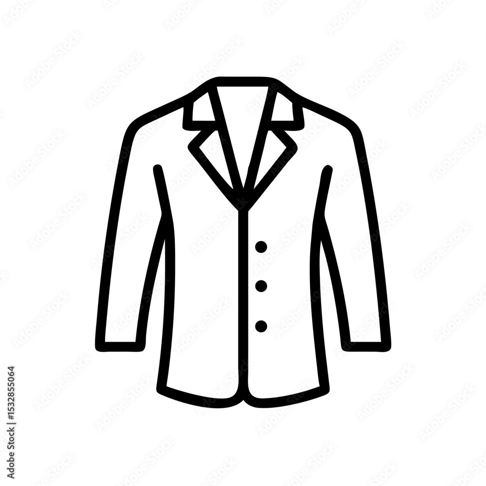 Poster simple line drawing of a suit jacket with three buttons and a collar on a white background view