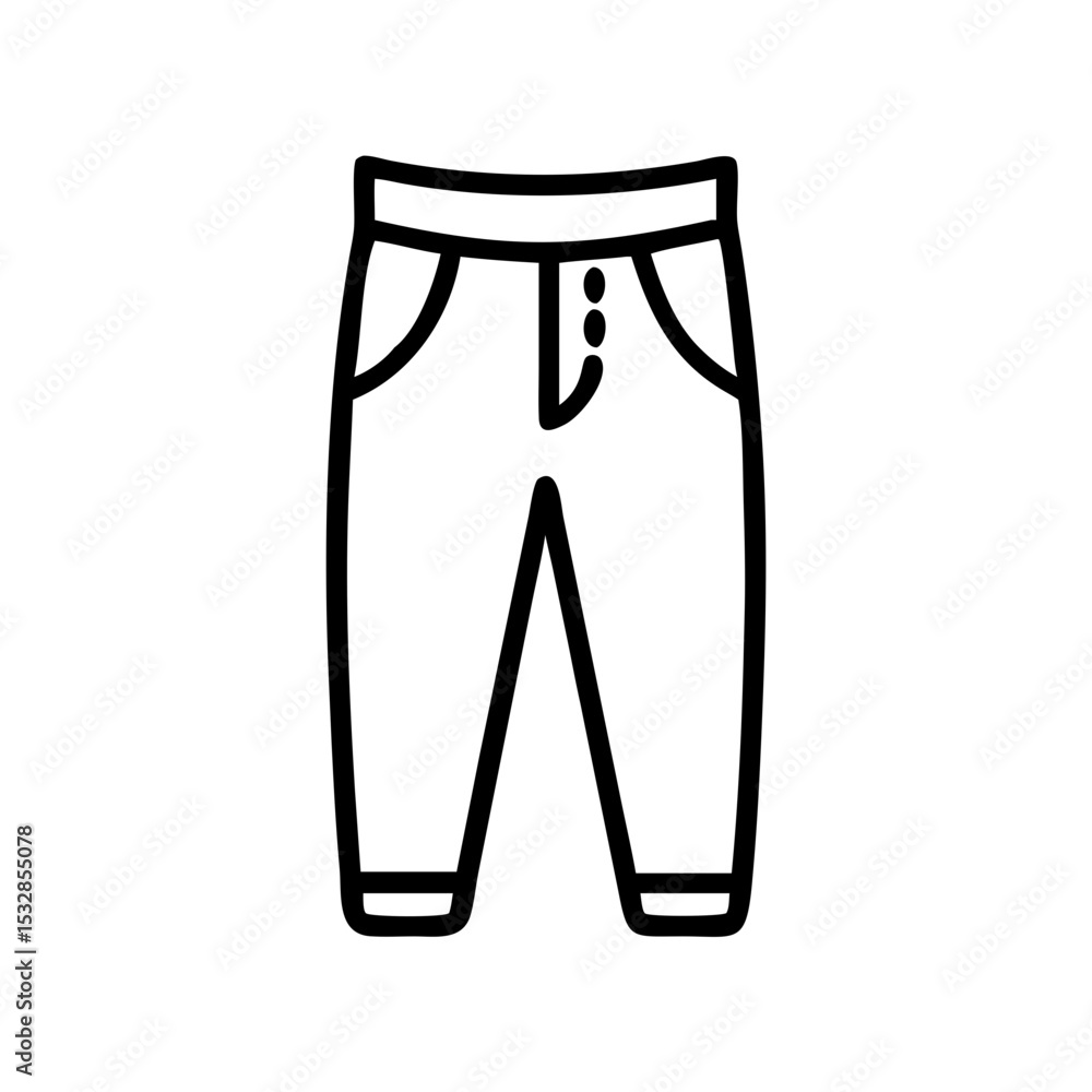 Aufkleber outline drawing of a pair of pants with pockets and button closure, isolated on white background