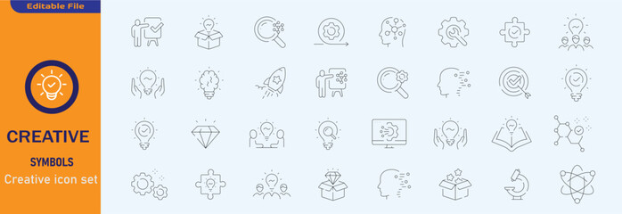 Creative idea line icon set. Innovation, lightbulb, solution, inspiration etc. Editable stroke