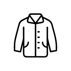 Simple garment drawing showing a collared jacket with buttons and pockets in a line art style design