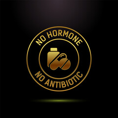 Antibiotic free icon design illustration, No antibiotic label badge in gold color style