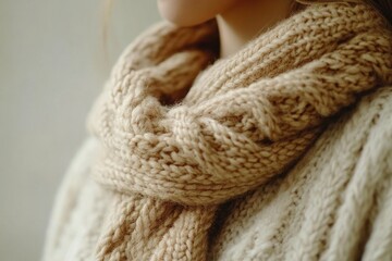 Closeup of wool knitted clothing showcasing intricate textures and warmth in a cozy setting, Wool Knitted Clothing Closeup Moving Shot