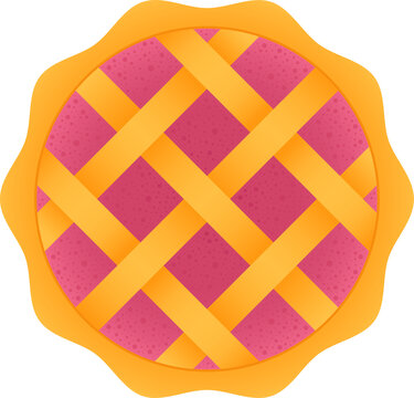 Naklejki Pie is being shown overhead in flat design with golden lattice crust, pink filling, clear backdrop