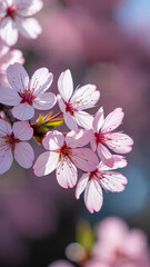 Fototapeta premium Closeup of Delicate Pink Cherry Blossoms in Spring Sunlight