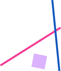 Flat design is showing fuchsia diagonal line, blue line, light purple square on transparent canvas