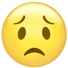 Fototapeta premium Worried yellow emoticon face is being shown in flat design illustration, transparent background