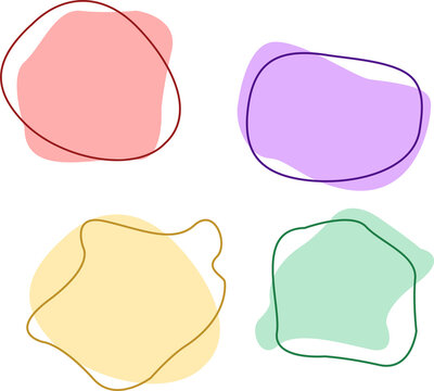 Fototapeta Four flat pastel blob shapes are floating on transparent backdrop, with contrasting wavy outlines