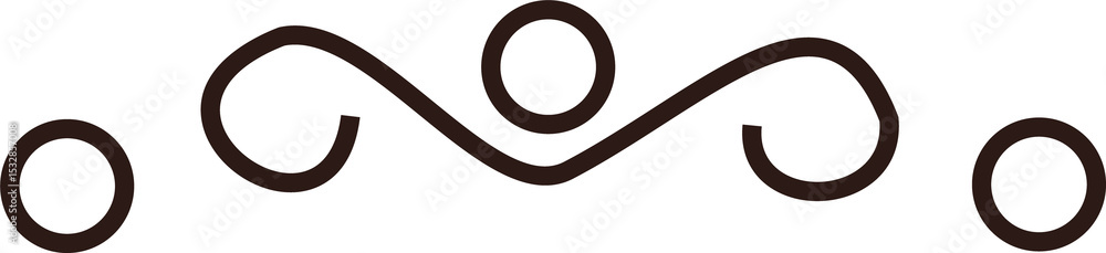 Poster flat flourish is forming horizontal divider with 3 circles, curved lines on transparent background