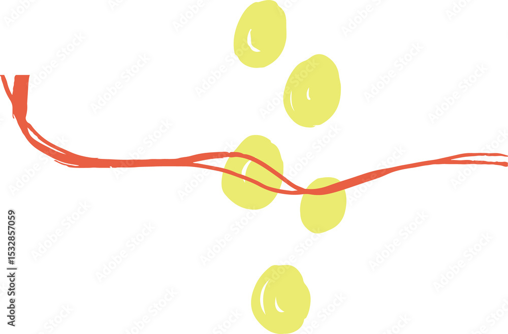 Poster abstract arrangement is extending across transparent background with red ribbon and yellow circles