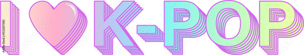 Aufkleber colorful 3d graphic showing i ? k-pop text with layered pastel gradient on transparent background
