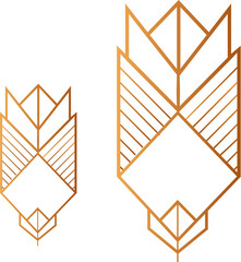 Two gold geometric motifs are floating on transparent backdrop in flat style with metallic outlines