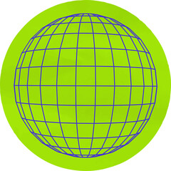 Flat design showing lime green disk curving into purple wireframe sphere, transparent background
