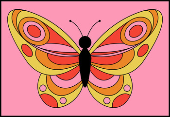 Flat design stylized butterfly illustration is floating on pink panel, with transparent background © vectorfusionart