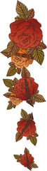 Flat vector illustration is showing cascading rose garland with leaves on transparent background