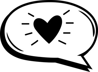 Cartoon style speech bubble is showing radiating heart icon on transparent background, copy space
