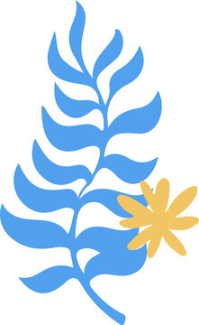 Fototapeta Flat design is showing stylized blue fern branch with yellow daisy flower on transparent background