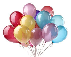 A colorful bunch of balloons in various shades against a stark white background creating a festive mood