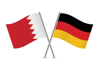 Bahrain and Germany crossed flags. Bahraini and German flags on a white background. Vector icon set. Vector illustration.