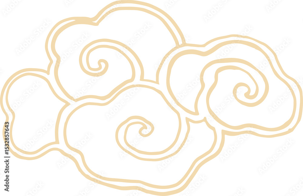 Poster flat ornamental cloud is floating on transparent background with swirling spiral loops