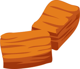 Two cartoon-style wooden logs are floating on transparent background, flat design illustration