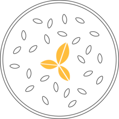 Gardinen Abstract circular icon showing scattered ovals with core golden leaf motif on transparent backdrop © vectorfusionart