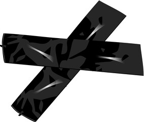 Two black bandages with gray camo are intersecting to form X in flat design, transparent background