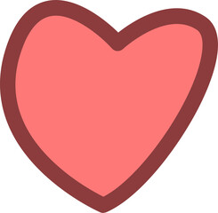 Flat heart icon is floating on transparent background with pink fill, maroon outline, copy space