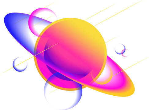 Naklejki Flat design illustration is featuring ringed planet with neon gradients over transparent background