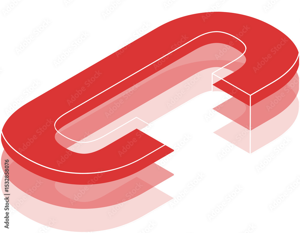 Aufkleber 3d red u-shaped layered form is floating on transparent background with white edge outlines
