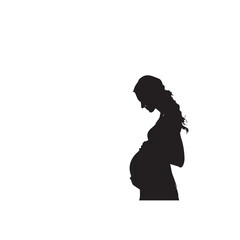 Silhouette of pregnant woman looking down