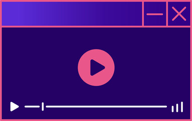 Vector showing media player with pink play icon, slider and volume bars, transparent background