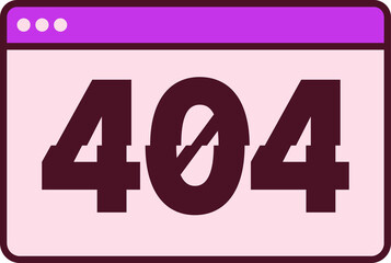 Stylized browser window graphic is showing 404 error in flat design with transparent background