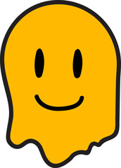 Yellow blob ghost is floating on transparent background in flat design, showing oval eyes, smiling