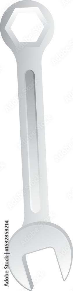 Poster floating combination wrench is showing 3d render with hex ring and open jaw, transparent background