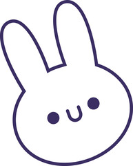 Cartoon bunny head silhouette is showing line art with purple outline on transparent background