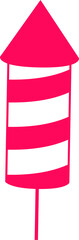 Firework rocket is floating on transparent background, flat design with pink cone, striped body