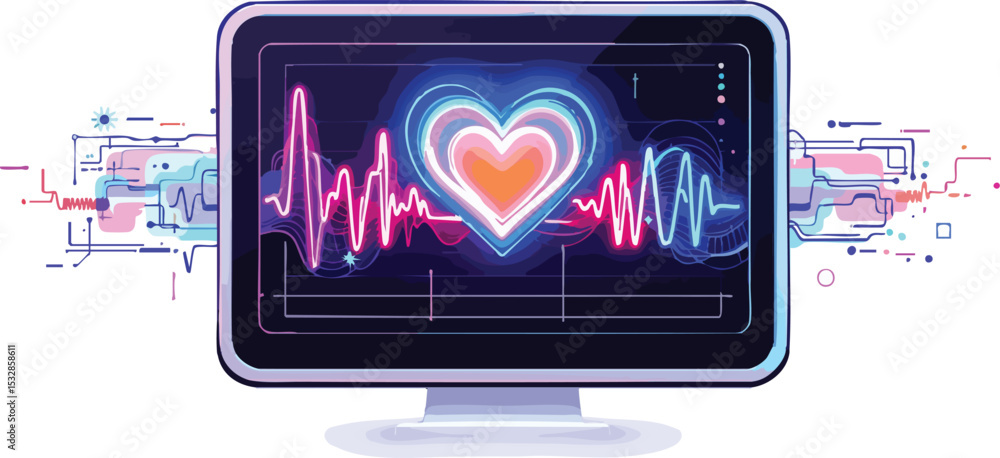 Aufkleber animated computer display showing heart rate monitor and glowing ekg waves.