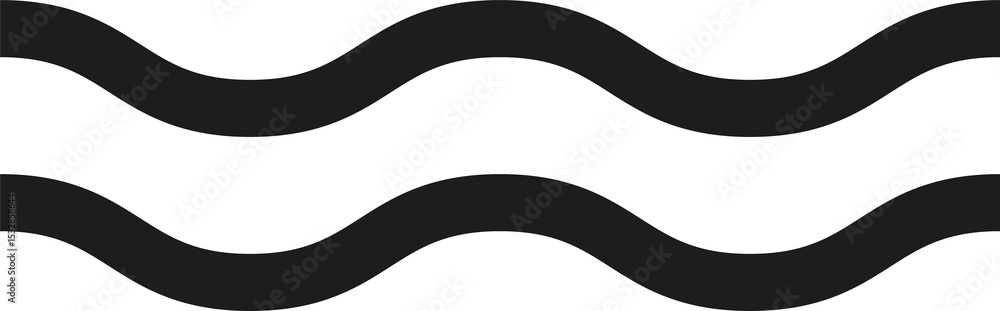 Poster minimalistic flat design showing parallel wavy strokes floating on transparent backdrop, water wave
