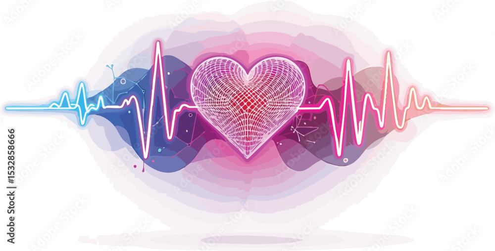 Aufkleber artistic representation of a beating heart with ekg waveform in modern digital style.