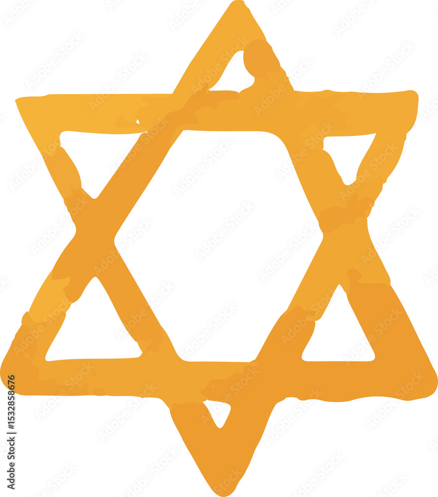 Poster displaying orange hexagram symbol with brushstroke texture on transparent background in flat design