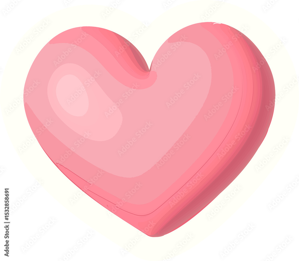 Poster showing 3d pink coral heart icon floating on transparent background with glossy gradient shading