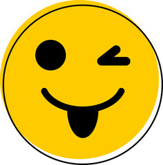 Cartoon-style smiley face emoticon is winking and sticking out tongue on transparent background © vectorfusionart