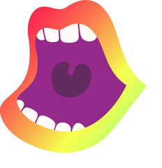 Open mouth graphic is showing gradient lips white teeth and purple tongue on transparent background