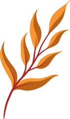 Stylized flat design featuring red-brown branch splitting orange leaves on transparent background