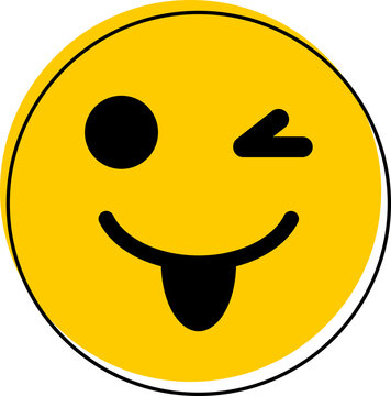 Fototapeta Cartoon-style smiley face emoticon is winking and sticking out tongue on transparent background