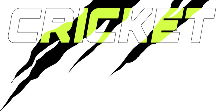 Stylized CRICKET text is cutting in vector art, showing neon claw marks on transparent background
